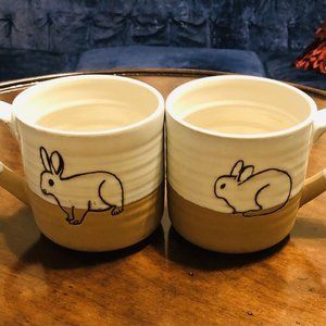 "I Love It" Large Ceramic Coffee Mugs with Bunny Rabbit Design Set of 2